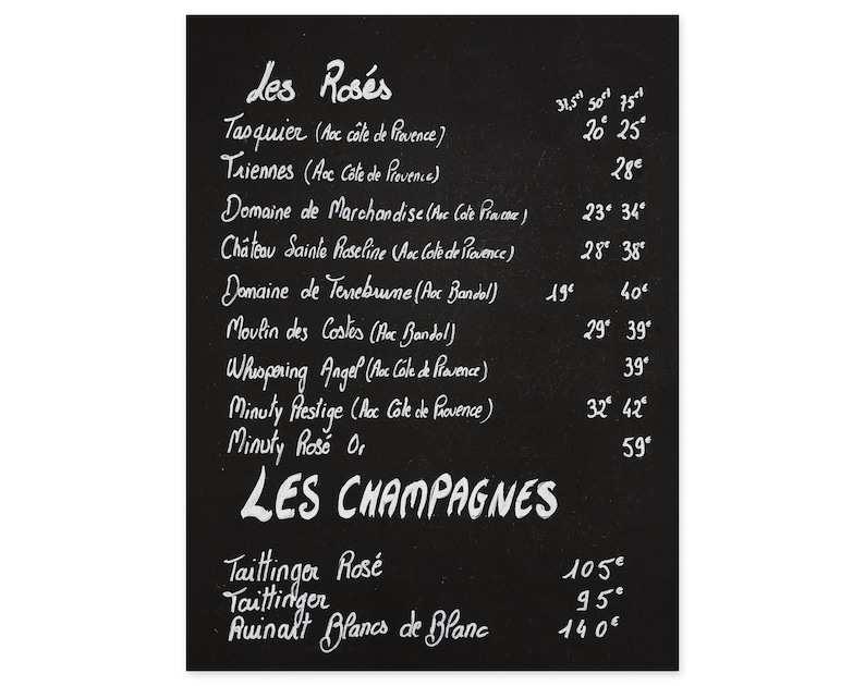 French Chalkboard Wine Menu Prints Black and White Art Kitchen Home Bar Wall Decor France Photography Canvas Art Gift for Wine Lover image 1