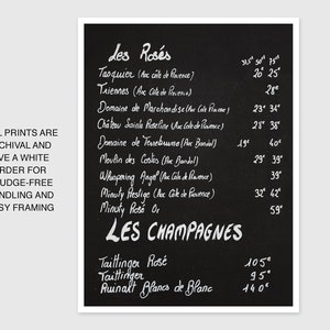 French Chalkboard Wine Menu Prints Black and White Art Kitchen Home Bar Wall Decor France Photography Canvas Art Gift for Wine Lover image 5