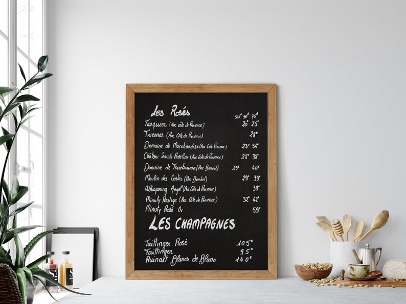 French Chalkboard Wine Menu Prints Black and White Art Kitchen Home Bar Wall Decor France Photography Canvas Art Gift for Wine Lover image 3