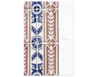 Azulejos Portuguese Tiles - Framed Art Print - Red White and Blue Wall Art - Portugal Travel Photography - Living Room Bedroom Wall Decor