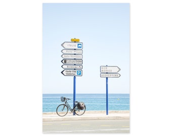 France Travel Photography Art Print - French Riviera Street Signs - Vertical Wall Art - Gift for Francophiles - Gift for Cyclist