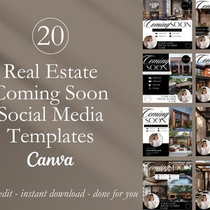 Real Estate Coming Soon Social Media Templates: Canva (20 Posts)