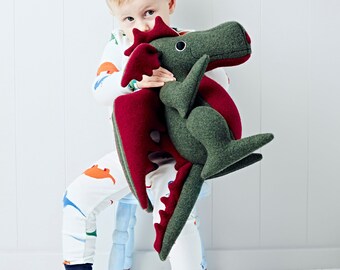 Soft Toy Dragon Handmade and Personalised/ Wool Dragon Plushie/ Dragon Stuffed Animal for Children and Baby Gifts.