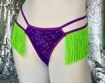 Sequin Thong with FRINGE/ custom size, custom color
