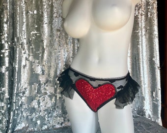 One of a Kind-Sequin heart low rise thong XS