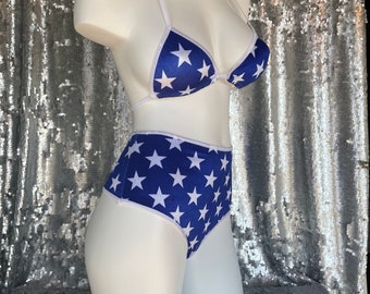 SAMPLE SALE blue velvet thong set with stars- only one made!