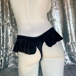 Crushed Velvet thong-backed Ruffle Butt Briefs