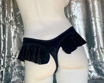 Crushed Velvet thong-backed Ruffle Butt Briefs