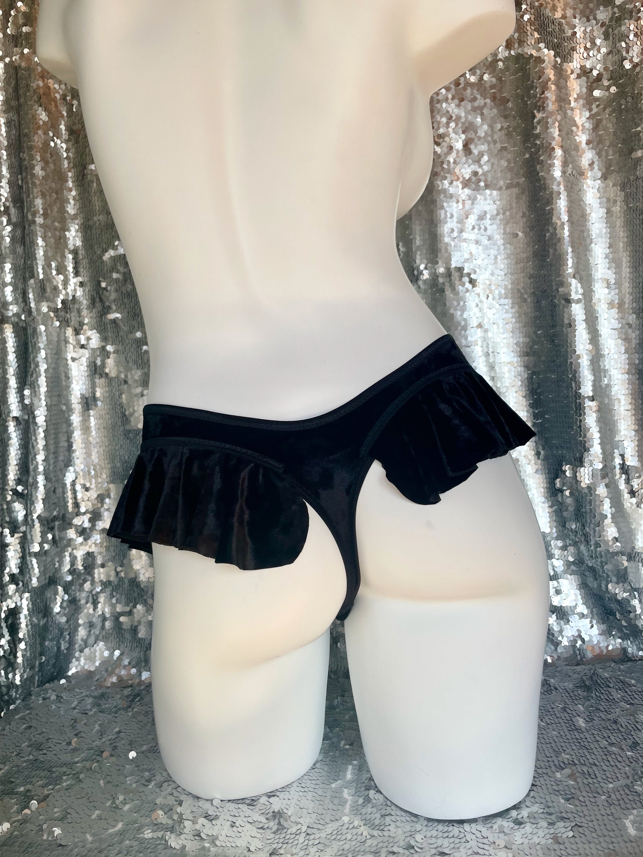 Crushed Velvet thong-backed Ruffle Butt Briefs