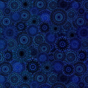 Quilting Treasures~Jewelscape~Medallion Ombre~Digital Print~Dark Blue~Cotton Fabric by the Yard or Select Length 28979-W