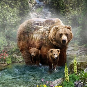 Hoffman Call of the Wild Minky Cuddle Wolf Nature Cotton Quilt Panel 33 x 45