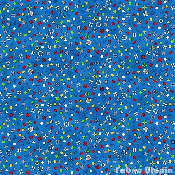 EOB~Northcott~Gaming Zone~Controller Buttons~Blue/Multi~Cotton Fabric by the Yard or Select Length 24576-44