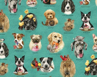 Cute Dogs in Chairs Cotton Fabric Robert Kaufman Fabric Sold BTHY By the Half Yd