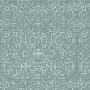 May include: A seamless pattern with a repeating design of white floral shapes on a light blue background.