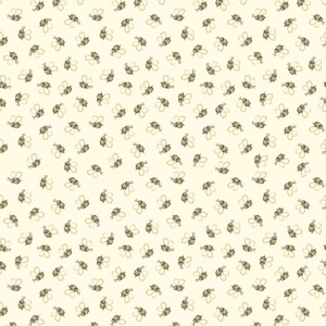 May include: A repeating pattern of bees and flowers on a cream-colored background. The bees are brown and tan, and the flowers are white. The pattern is evenly spaced and covers the entire surface.