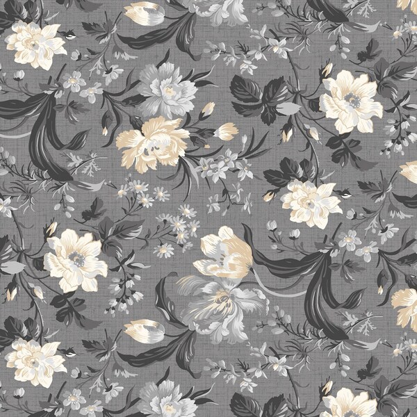 Gray Floral Fabric Etsy