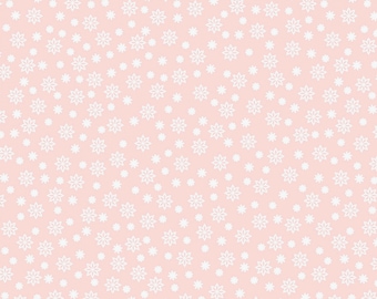 May include: A seamless pattern of white stylised flowers on a light pink background.