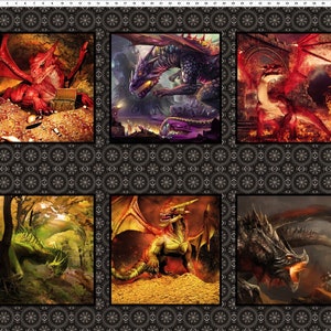 In The Beginning~Dragons~36" Small Dragon Block Panel~Digital Print~Multi~Cotton Fabric by the Panel 2DRG-1