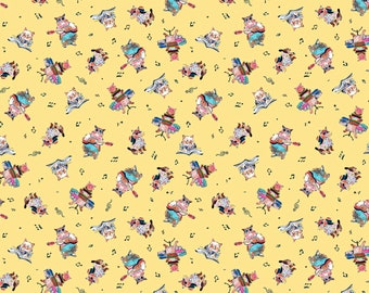 Michael Miller~Musical Cats~Tossed Musical Cats~Yellow~Cotton Fabric by the Yard or Select Length DCX9898-YELL