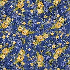 Wilmington Prints~Morning Serenade~Floral Allover~Blue~Cotton Fabric by the Yard or Select Length 39866-454