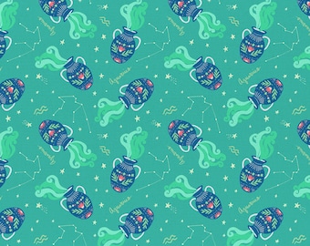 Paintbrush Studio Astrology Aquarius Zodiac Jade Cotton Fabric by the Yard or Select Length 120-21282