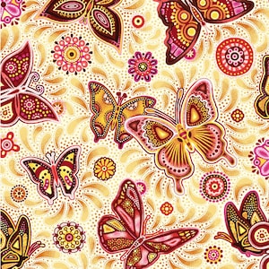 EOB~Oasis Fabrics~Pannotia~Schmetterling~Digitaldruck~Beige~Baumwollstoff als Meterware oder in verschiedenen Längen 59-5642