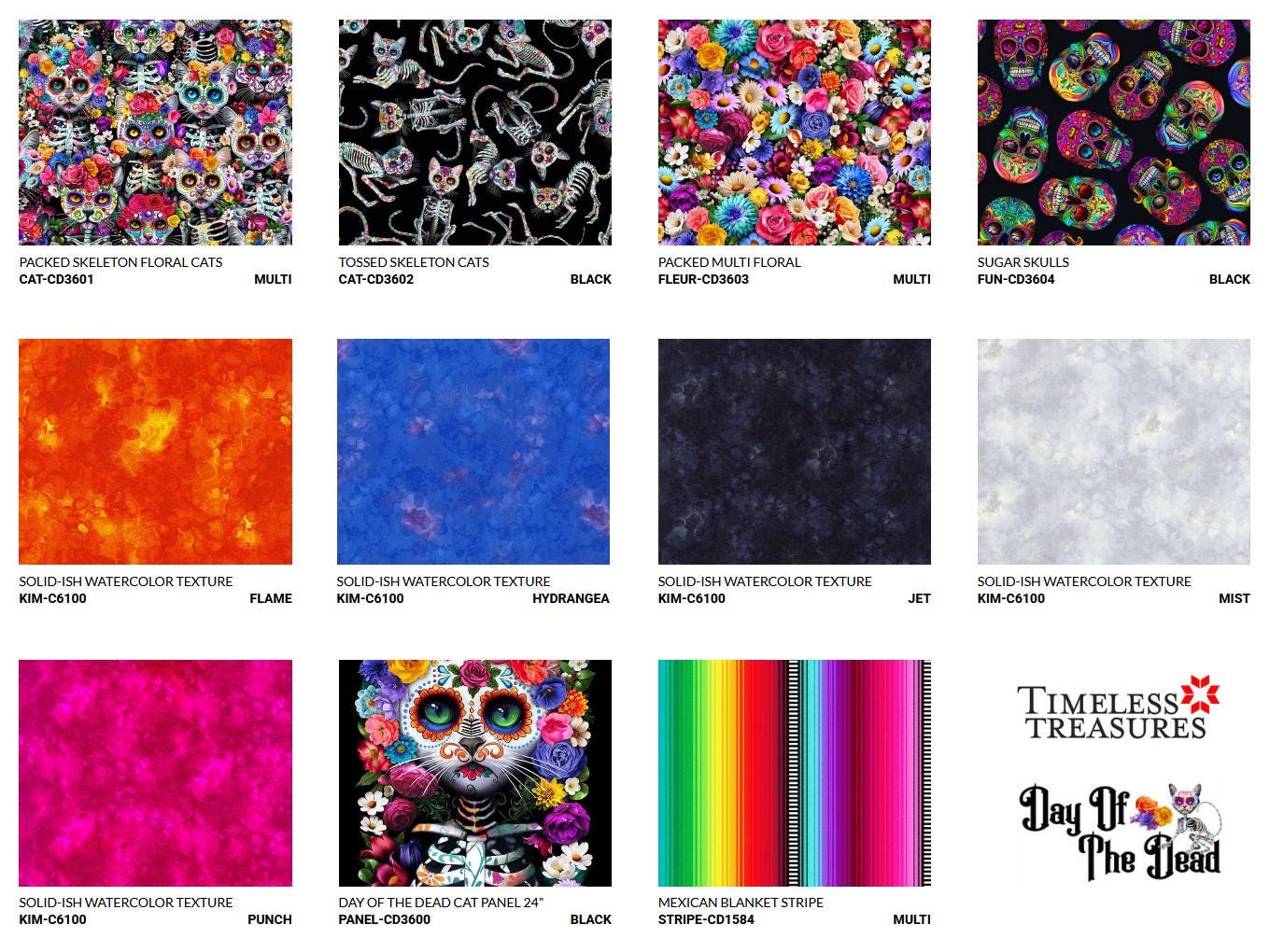 Timeless Treasures Day of the Dead Packed Cats and Floral Multi Cotton ...