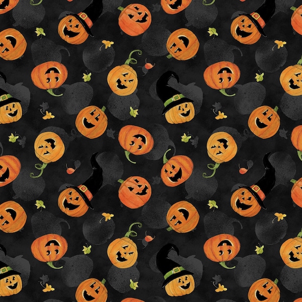 Wilmington Prints~The Boo Crew~Jack-O-Lantern Toss~Black~Cotton Fabric by the Yard or Select Length 39794-987