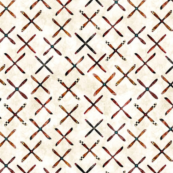 Quilting Treasures~Flying High~Propeller Geo~Digital~Cream~Cotton Fabric by the Yard or Select Length 30053-E