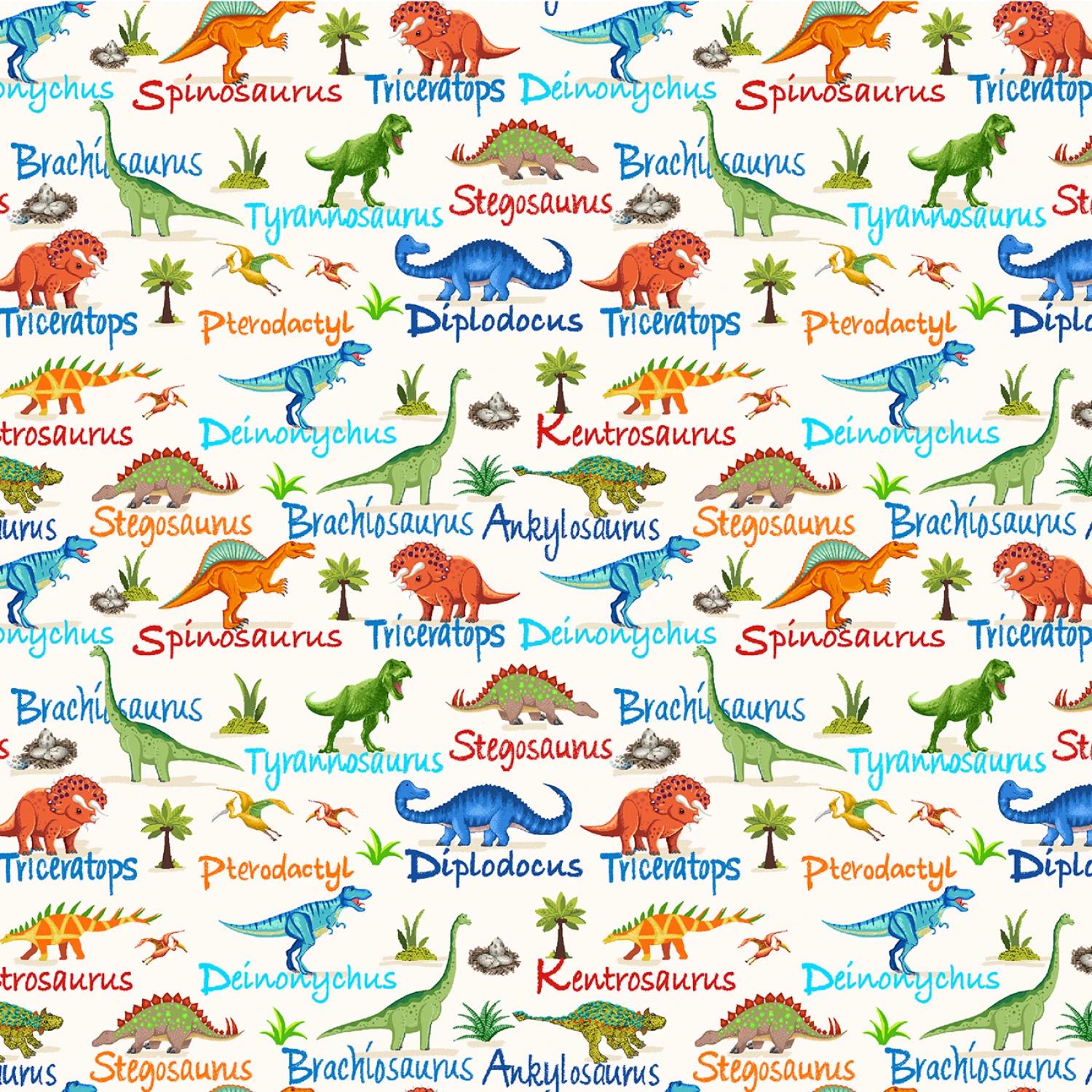 EOB Timeless Treasures Dinosaur Dig Mini Dinosaurs and Names Cream