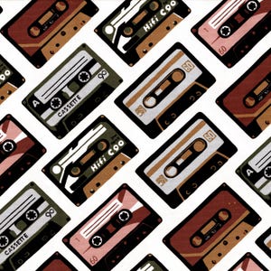 Cloud 9 Canvas Collective by Tara Barr, Cassettes on White 100% Certified Organic Cotton Canvas 224856