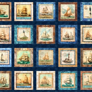 Quilting TreasuresSirens Call36.5 x 42 Nautical Patches PanelDigitalNavyCotton Fabric by the Panel 29991-N image 1