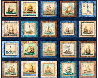 Quilting Treasures~Sirens Call~36.5" x 42" Nautical Patches Panel~Digital~Navy~Cotton Fabric by the Panel 29991-N