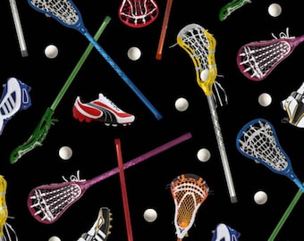 Elizabeths Studio~Sports~Lacrosse~Black~Cotton Fabric by the Yard or Select Length 421E-BLK