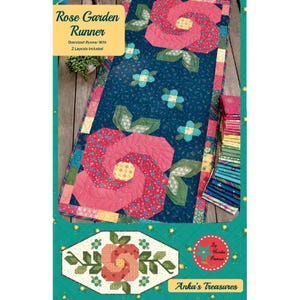 Anka's Treasures ~ Chemin de jardin de roses Heather Peterson ~ Motif version rose simple et double inclus ~ Caractéristiques des tissus Market Street ANK349