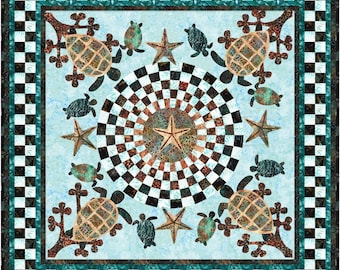Quilt-Kit ~Whimsical Turtle Time ~ 48 "x 48" Schildkröte Applikation Wand oder Tisch Topper Quilt (enthält Stoff für die Oberseite der Quilt & Einfassung) AAFQK-1078