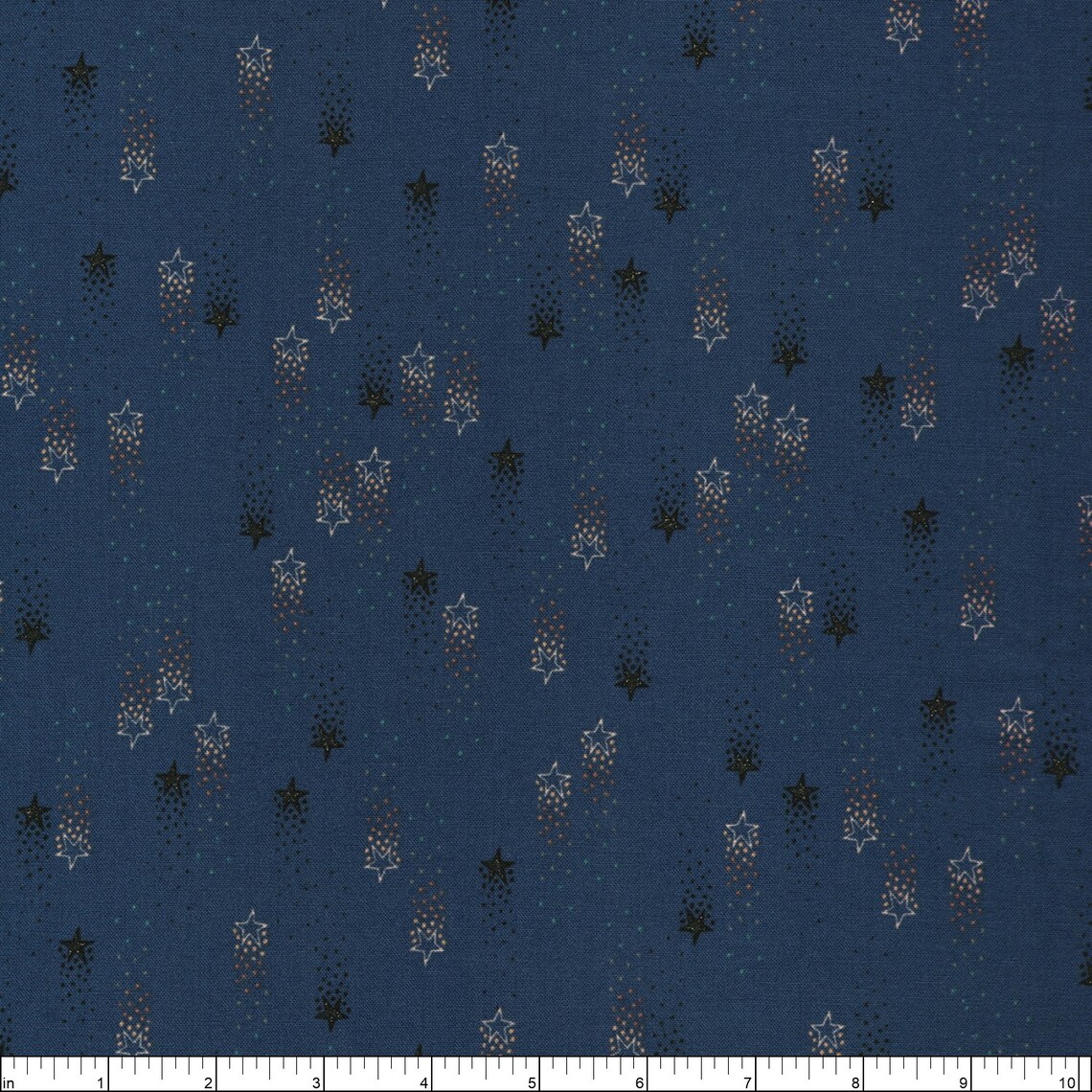 Robert Kaufman Moonlight Stars W/ Metallic Silver Slate Etsy