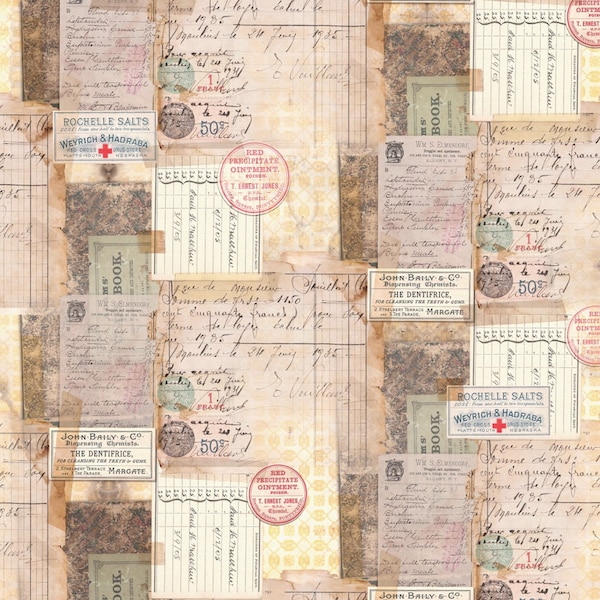 EOB~Free Spirit~Eclectic Elements Memoranda 2 by Tim Holtz~Pharmacy~Multi~Cotton Fabric by the Yard or Select Length PWTH097-MULT