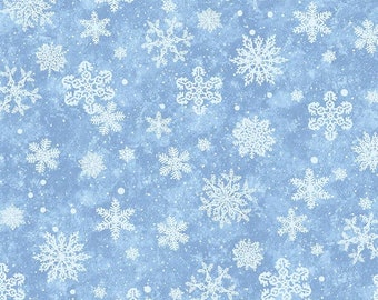 BonEful Fabric FQ Cotton Quilt Blue White Snowflake Winter Xmas Snow Glitter Dot 