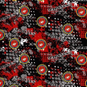 EOB - Sykel Enterprises - Military Prints - Marines Seal - Red - Cotton Fabric by the Yard or Select Length 1204M