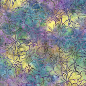 May include: A seamless pattern featuring a vibrant floral design in shades of purple, blue, yellow, and green. The flowers are outlined in a darker purple and have a watercolor effect.