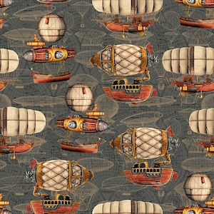 Blank Quilting~Time Travel~Airships~Gray~Cotton Fabric by the Yard or Select Length 3008-95