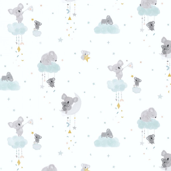 Dear Stella~Koala Me Crazy~Dreamy Koala Bears~Digital~White~Cotton Fabric by the Yard or Select Length ST-D1941WHITE