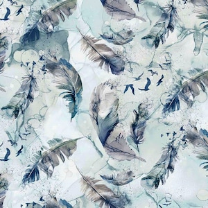 Northcott~Soar~Feathers~Digital Print~Moody Blues Light~Cotton Fabric by the Yard or Select Length DP24584-41