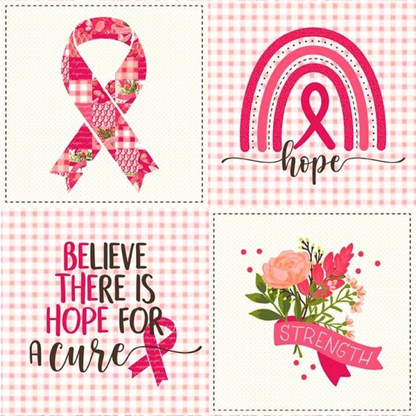 Riley Blake~Hope in Bloom~36" x 43" Breast Cancer Block Panel~White~Cotton Fabric by the Panel PD11026R-WHITE