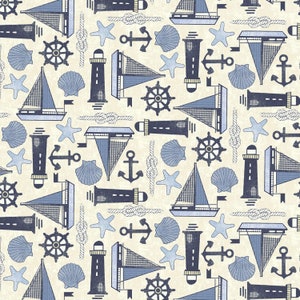 Michael Miller~Bon Voyage~Sailing Away~Digital Print~Cream~Cotton Fabric by the yard or Select Length DCX10840-CREA