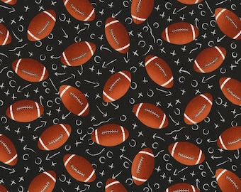 EOB~Timeless Treasures~All Star Sports~Footballs~Black~Cotton Fabric by the Yard or Select Length CD1228-BLACK