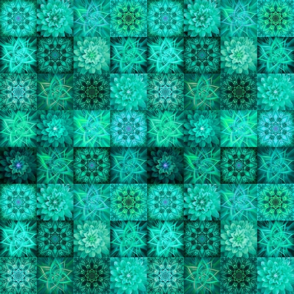 Hoffman~Dream Big Tiles~2-1/2" Square Tiles~Spectrum Digital Print~Teal~Cotton Fabric by the Yard or Select Length V5254-21