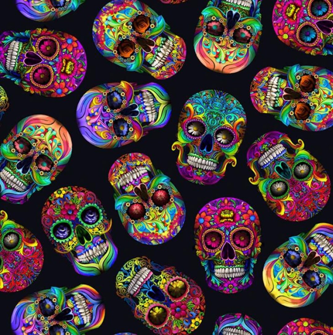 Timeless Treasures Day of the Dead Sugar Skulls Black~cotton Fabric by ...