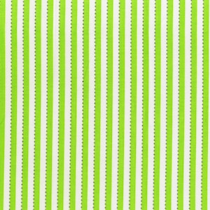 May include: Green and white striped fabric with a dotted pattern. The fabric has a woven texture.